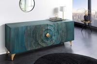 Handgemaakt dressoir GOLDEN SUNSET 180cm turquoise goud mangohout metalen poten - 45643