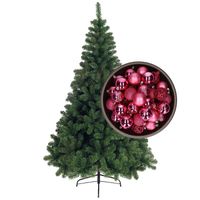 Bellatio Decorations kunst kerstboom 120 cm met kerstballen fuchsia roze - Kunstkerstboom
