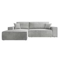 NADUVI Collection Galine Hoekbank met Chaise Longue Links met Slaapfunctie - Ribstof - Lichtgrijs