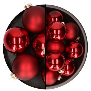 Othmar Decorations kerstballen - 10x st - donkerrood - glas - mix 8 en 10 cm - mat/glans