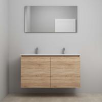 On-Line Badkamermeubelset - 120 cm - Voorgemonteerd - Greeploos 2 Deuren - Porseleinen Wastafel - 2 Kraangaten - Spiegel - Eiken