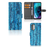 Motorola Moto G51 5G Book Style Case Wood Blue - thumbnail
