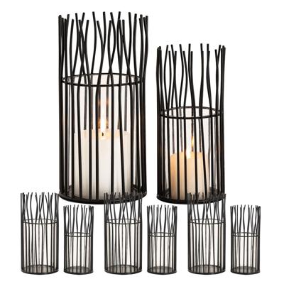 Finn - windlicht - zwart of zilver - aluminium en glas - set van 8