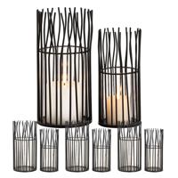 Finn - windlicht - zwart of zilver - aluminium en glas - set van 8