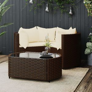 4-delige Loungeset met kussens poly rattan bruin