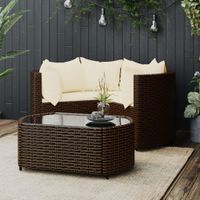 4-delige Loungeset met kussens poly rattan bruin - thumbnail