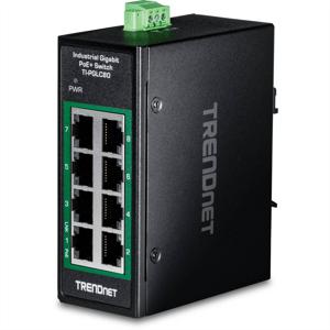 TRENDnet TI-PGLC80 8-poorts Gigabit PoE+ industriële DIN-rail Mini Switch