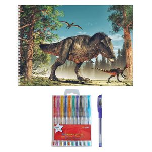 Schetsboek dinosaurussen liefhebbers A4 50 paginas met 10 gelpennen