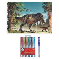 Schetsboek dinosaurussen liefhebbers A4 50 paginas met 10 gelpennen