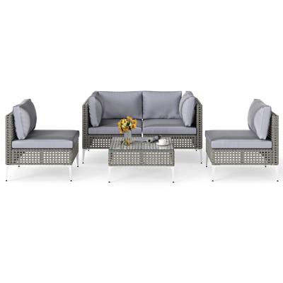 Rieten Tuinmeubel Set Balkonmeubel Set met Zit- & Rugkussens Tuinset
