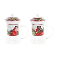 Kopje voor infusions DKD Home Decor Fågel Kristal Porselein Rood (300 ml) (2 Stuks)
