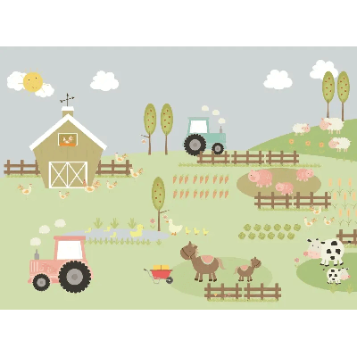 Designed4Kids wandvullend behang kinderkamer boerderij-350 x 260 cm