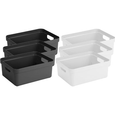Set van 8x stuks opbergboxen/opbergmanden 24 liter kunststof antraciet en wit