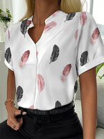 Feather V Neck Casual Short Sleeve Top - thumbnail