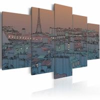 Schilderij - De avond valt in Parijs, 5 luik, Grijs/Bruin, 2 maten, Premium print - thumbnail