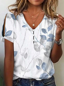 V Neck Casual Leaf Printed Shirt