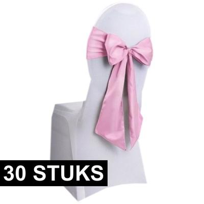 Stoel decoratie strik - 30x - roze - Bruiloft stoel versiering - Satijn sjerp aankleding - 275 cm