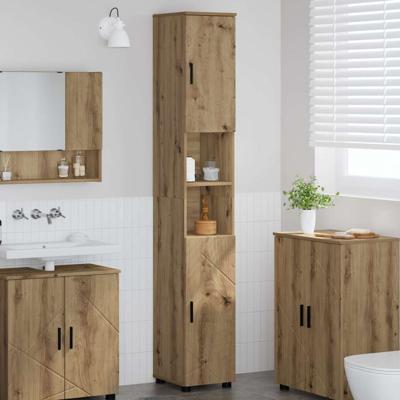 Hoge badkamerkast artisanaal eikenkleurig 30 x 35 x 192 cm