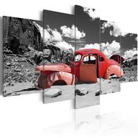 Schilderij - Rode auto in Woestenij, 5 luik - thumbnail