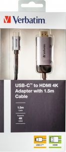 Verbatim 49144 video kabel adapter 1,5 m USB Type-C HDMI Zwart, Zilver