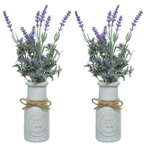 2x stuks paarse Lavendula/lavendel kunstplant 32 cm in witte pot