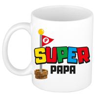 Cadeau koffie/thee mok voor papa - wit - super papa - keramiek - 300 ml - Vaderdag