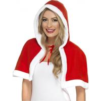 Kerstvrouw cape - voor dames - rood / wit - kerstkleding - verkleedkleding
