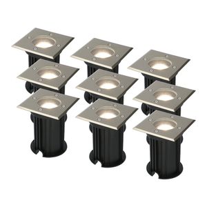 9x Ramsay dimbare LED grondspot - Vierkant- RVS - 4000K neutraal wit - 5 Watt - IP67 straal waterdicht - 3 jaar garantie Grondspot buiten 230V