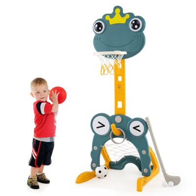 Basketbalring voor Peuters 4-in-1 Sportspeelgoed met Ring Voetbaldoel Ringwerpen Golf in Hoogte Verstelbare Ring Vulbare Basis Groen