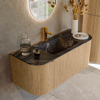 Badmeubel Mondiaz Kurve-Dlux | 110 cm | Meubelkleur Oak | Wastafelkleur Lava | Solid surface | Midden spoelbak | 1 kraangat