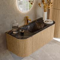 Badmeubel Mondiaz Kurve-Dlux | 110 cm | Meubelkleur Oak | Wastafelkleur Lava | Solid surface | Midden spoelbak | 1 kraangat