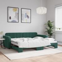 Slaapbank met onderschuifbed 90x200 cm fluweel donkergroen