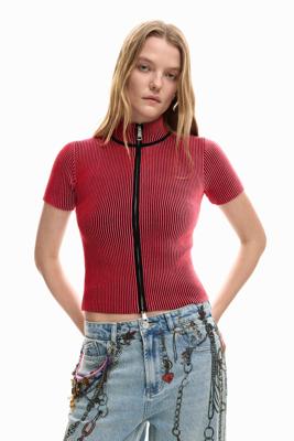 Iridescerend T-shirt rits - RED - M Iridescerend T-shirt rits - RED - M