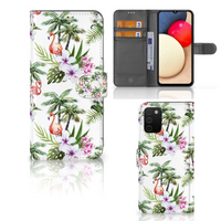 Samsung Galaxy A03s Telefoonhoesje met Pasjes Flamingo Palms - thumbnail