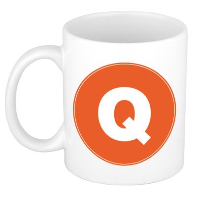 Koffie mok met de letter Q - beker - oranje - eerste letter van een voornaam - wit - 300 ml
