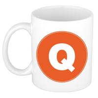 Koffie mok met de letter Q - beker - oranje - eerste letter van een voornaam - wit - 300 ml