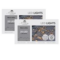 Kerstverlichting - 2x st- warm wit - 150 cm - 20 led lampjes - zwart snoer - op batterijen - thumbnail