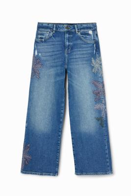 Bloemen denim broek - BLUE - 44