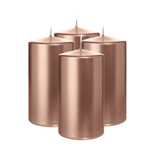 Cilinderkaars/stompkaars - 4x - metallic roségoud - 13 x 7 cm - 52 branduren