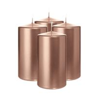 Cilinderkaars/stompkaars - 4x - metallic roségoud - 13 x 7 cm - 52 branduren