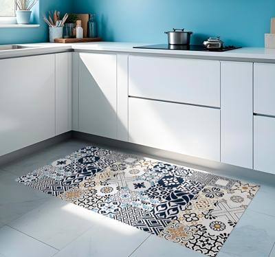 Blauwe tegels vinyl vloerkleed keuken