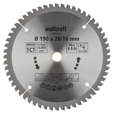Wolfcraft Handcirkelzaagblad | HM | 56 Zähne | Ø190 x 20/16mm | 1 stuk - 6623000