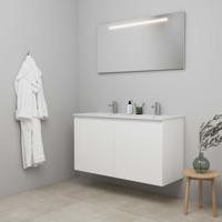 On-Line Badkamermeubelset - 120 cm - Bouwpakket - Greeploos 2 Deuren - Porseleinen Wastafel - 2 Kraangaten - Spiegel met LED-Verlichting - Hoogglans Wit