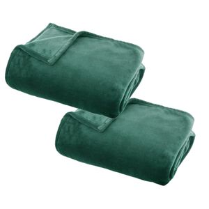 2x Stuks Fleece deken/fleeceplaid groen 125 x 150 cm polyester