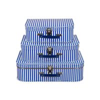 Kinderkoffertje blauw met witte strepen 30 cm - thumbnail
