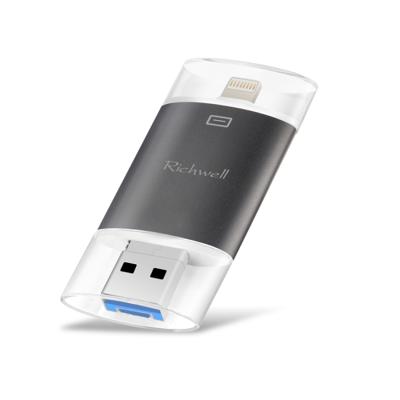 Richwell 3 in 1 32G type-C + 8 pin + USB 3 0 Metal dubbele cover push-pull Flash Disk met OTG functie (zwart)