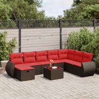 9-delige Loungeset met kussens poly rattan bruin