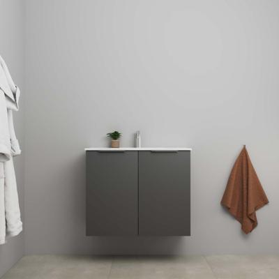 On-Line Onderkast - 80 cm - Voorgemonteerd - 2 Deuren met Greep - Porseleinen Wastafel - 1 Kraangat - Mat Antraciet