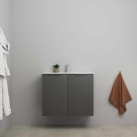 On-Line Onderkast - 80 cm - Voorgemonteerd - 2 Deuren met Greep - Porseleinen Wastafel - 1 Kraangat - Mat Antraciet