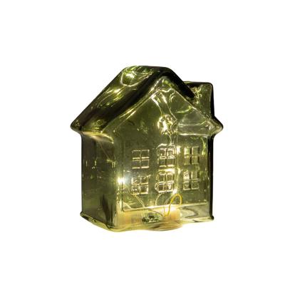 Huisje glas LED 12,5x7,5 groen - Annas collection